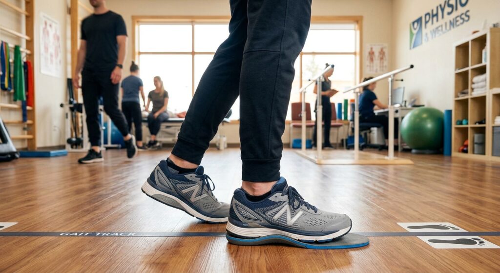 Orthotic insole gait analysis for natural weight distribution.